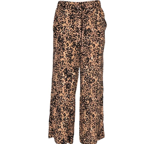 Aritzia Wilfred Faun High Waisted Cropped Wide-Leg leopard Print Pants Size S - Picture 1 of 10
